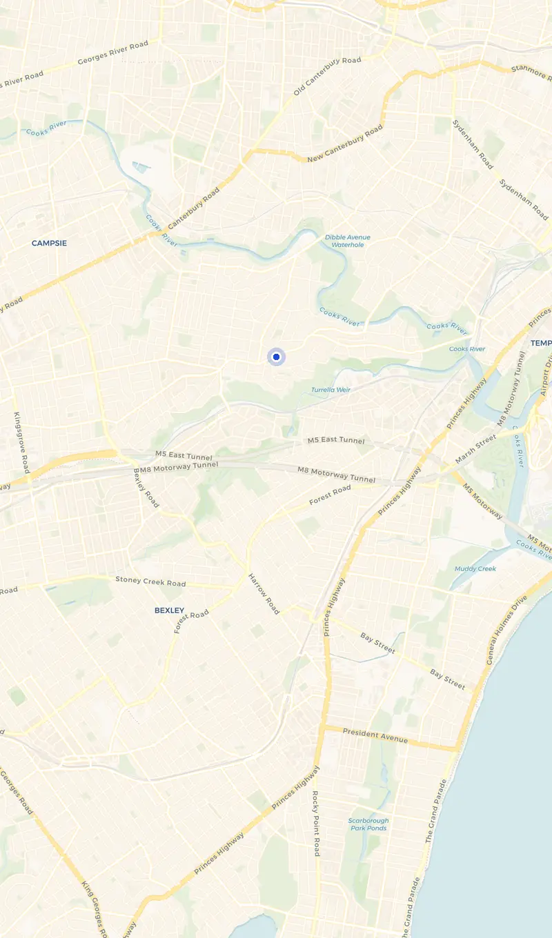 Map of the Earlwood service area and the surrounding suburbs we cover.