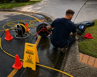 Plumber inspecting a blocked drain in Earlwood