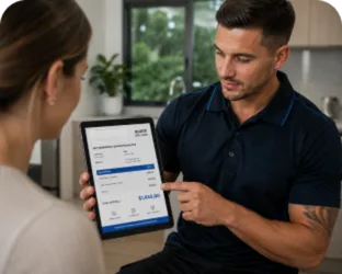Plumber explaining a service estimate in Earlwood